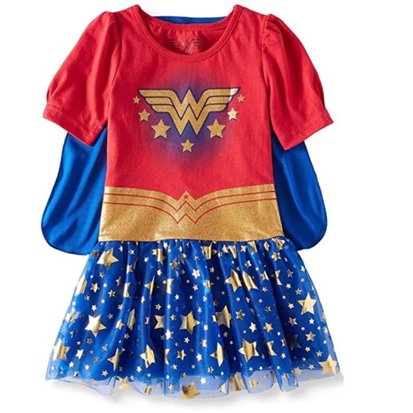 Wonder Woman Toddler Girls Dress with Cape Size 2T 3T 5T  NWT - Picture 1 of 1